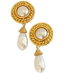Edouard Rambaud Paris Baroque Faux Pearl Drop Clip Earrings Dangle 1980s HTF